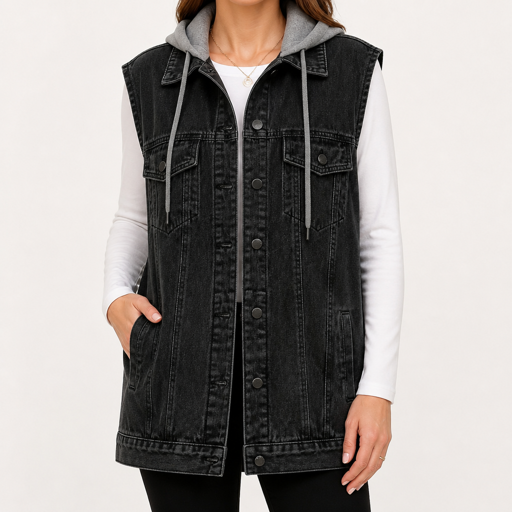 Cordelia | Womens Vintage Sleeveless Denim Gilet Waistcoat, Charcoal 2