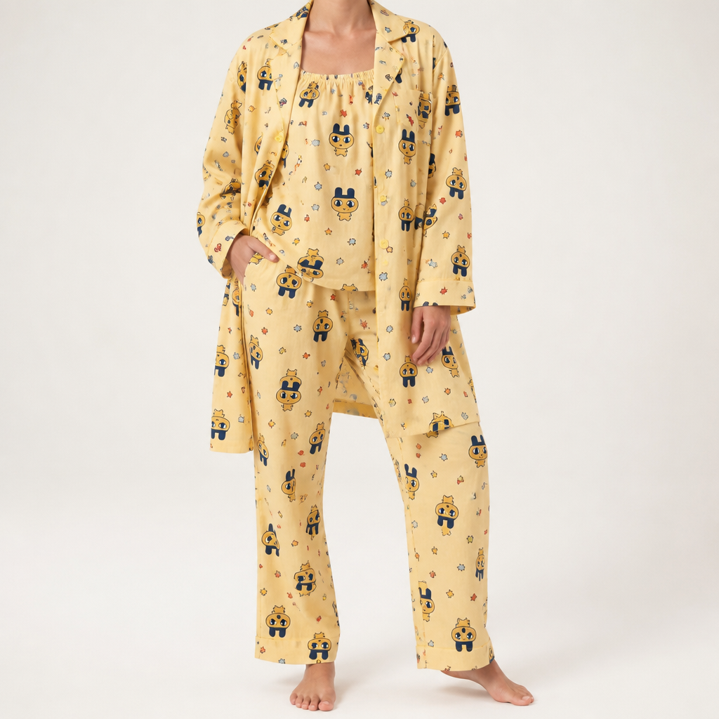 Rosalind | Womens Long Sleeve Button Up Cotton Pyjama Set Loungewear, Yellow 2
