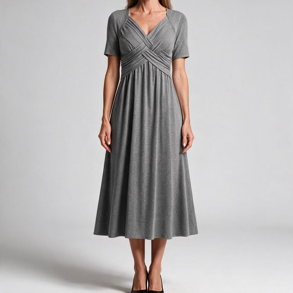 Adaline | Womens Short Sleeve Wrap Waist Long Maxi Wedding Guest Summer Dresses Grey