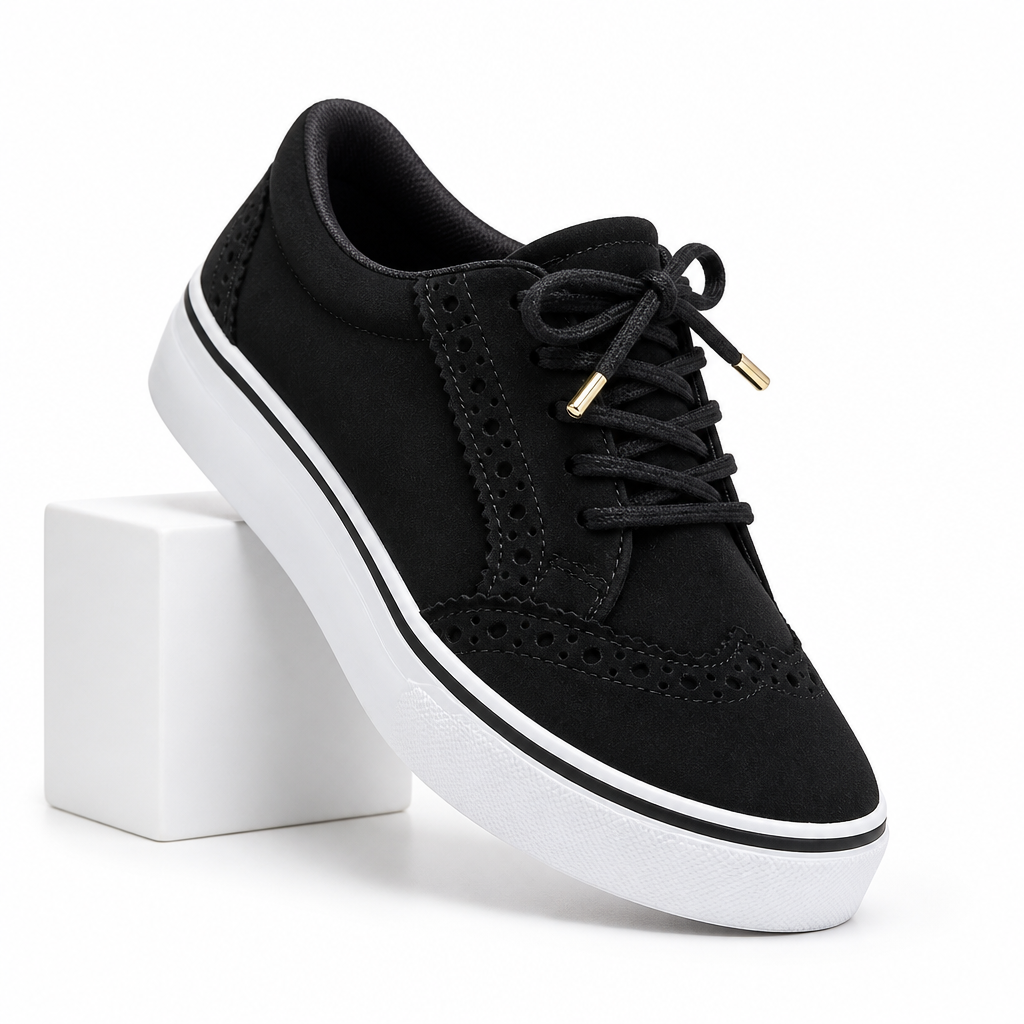 Lavinia | Womens Comfortable Lace Up Casual Flat Round Toe Shoes Black packshot