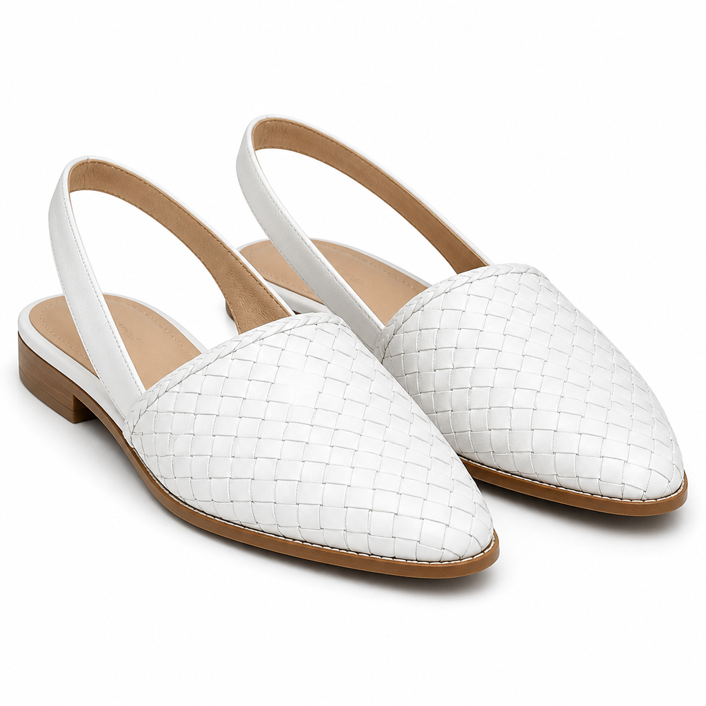 Marisol | Womens Pointed Toe Buckle Strap Flat Sandals White packshot