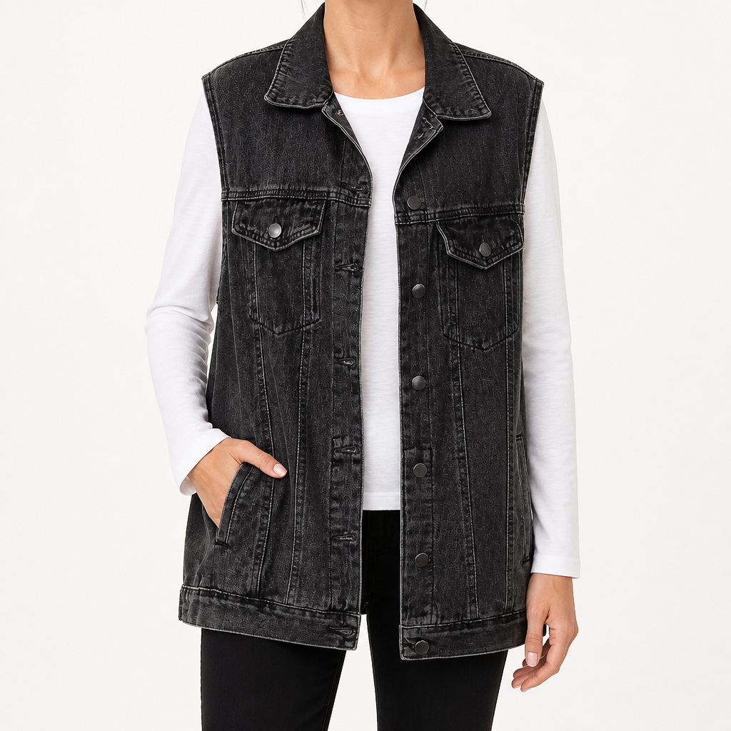 Cordelia | Womens Vintage Sleeveless Denim Gilet Waistcoat, Charcoal