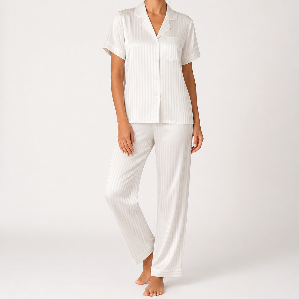 Clementine | Womens Short Pyjamas Printed Loungewear Set, White Stripe