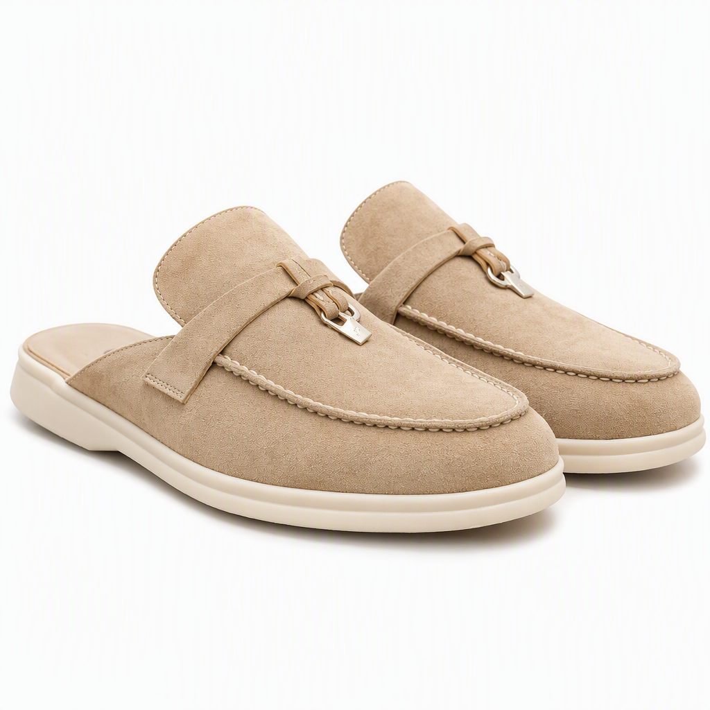 Sasha | Womens Leather Slip on Closed Toe Mules Sandals Beige packshot