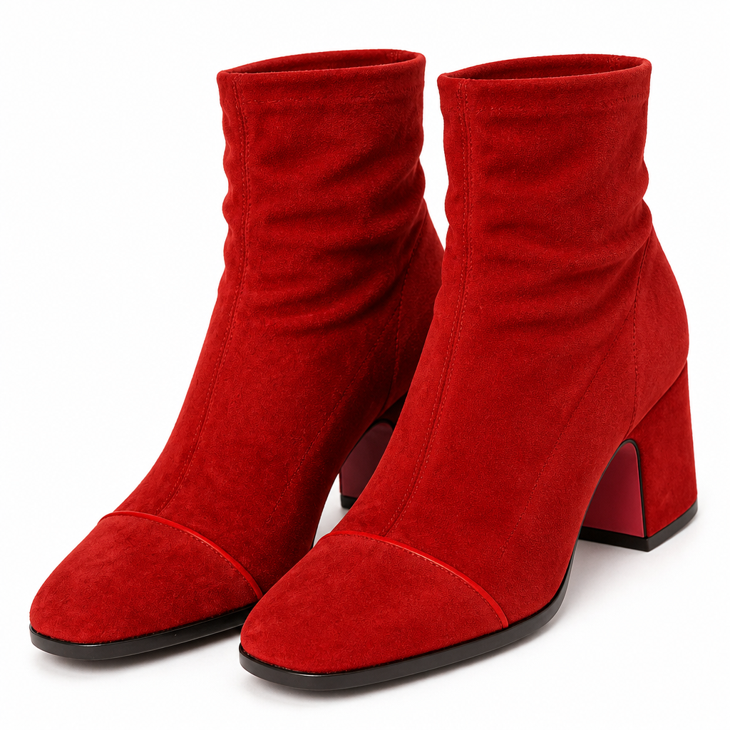 Fenella | Womens Knee High Suede Heeled Winter Long Boots Red packshot