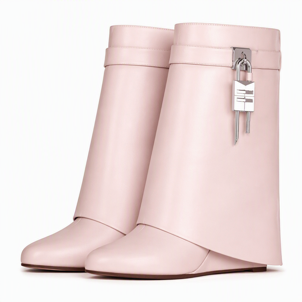 Odette | Womens Platform Boots Heeled Buckle Round Toe Ankle Boots Pink packshot