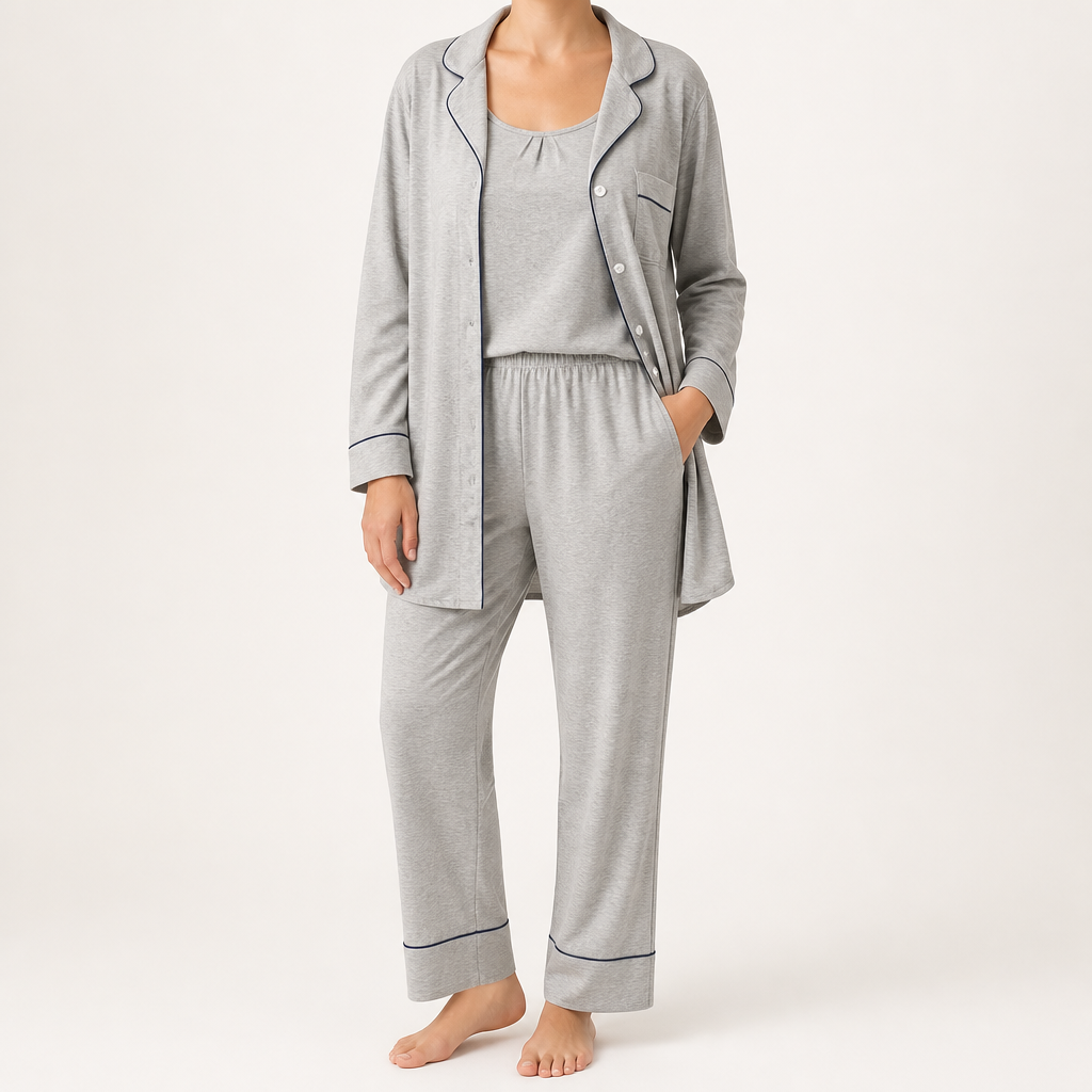 Rosalind | Womens Modal Pyjamas Long Sleeve Loungewear Set, Light Grey