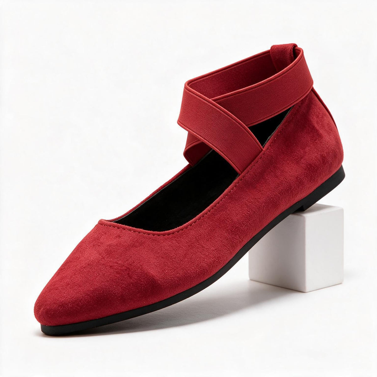 Simone | Womens Ballet Shoes Round Toe Elastic Slip on Flats Red packshot