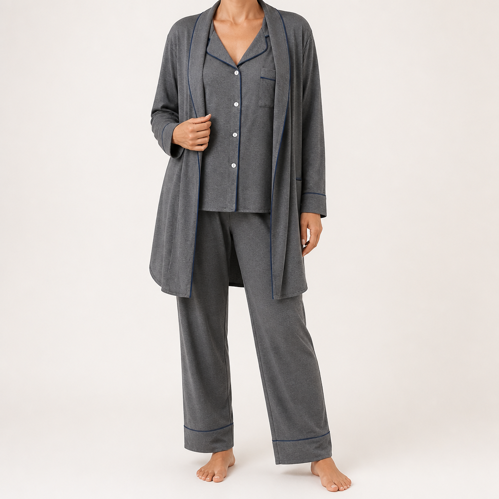 Rosalind | Womens Modal Pyjamas Long Sleeve Loungewear Set, Dark Grey