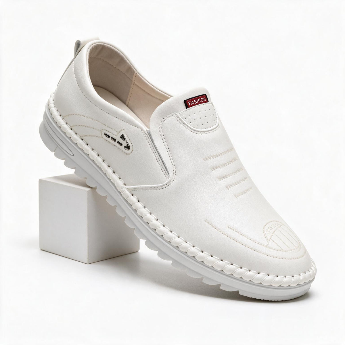 Auberon | Mens Loafers Slip on Leather Casual Driving Shoes White packshot