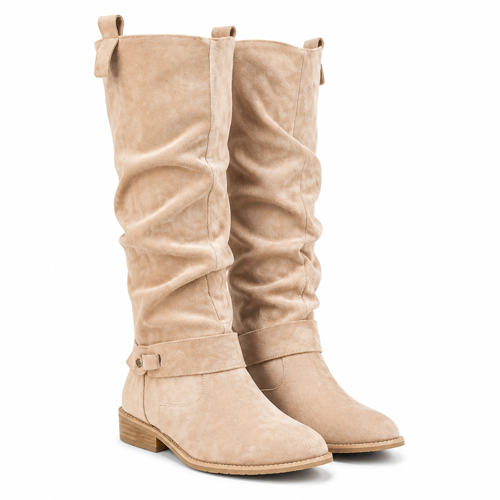 Camryn | Womens Suede Ankle Low Heel Side Zip Boots Apricot packshot