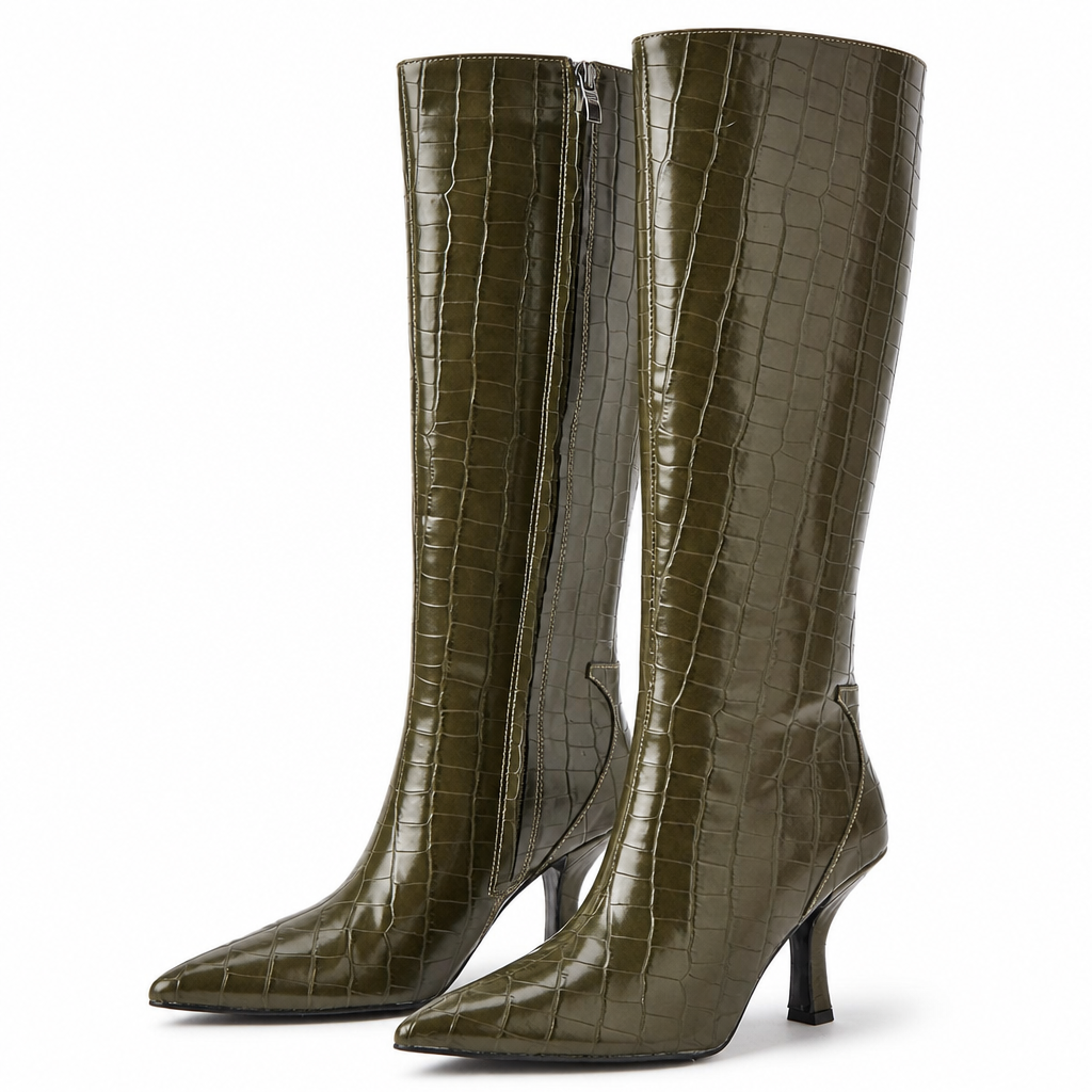 Adelaide | Womens Heeled Boots Pointed Toe Stiletto Leather Ankle Boots Olive Green packshot