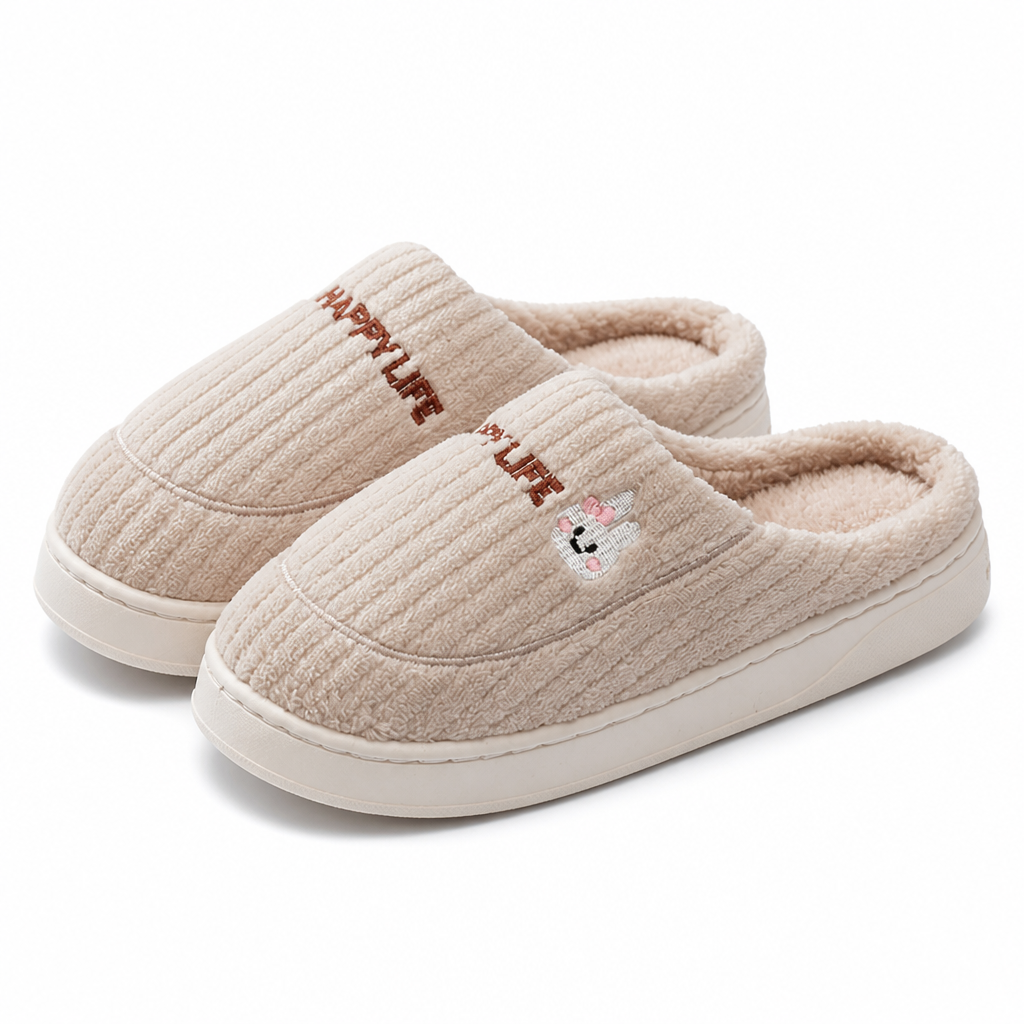 Gwen | Womens Slippers Fluffy Warm Memory Foam House Slippers Apricot packshot