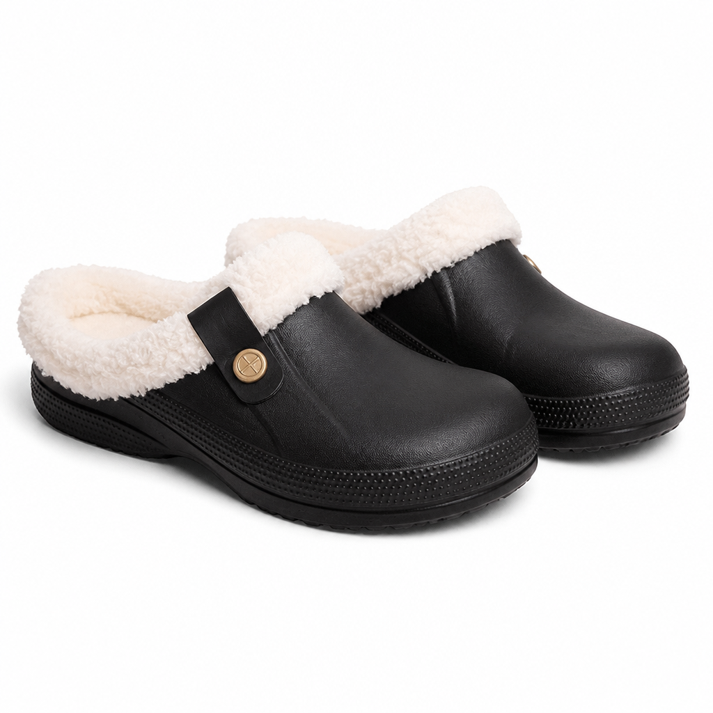 Pearl | Womens Slippers Winter Warm Plush Cotton House Slippers Black White packshot