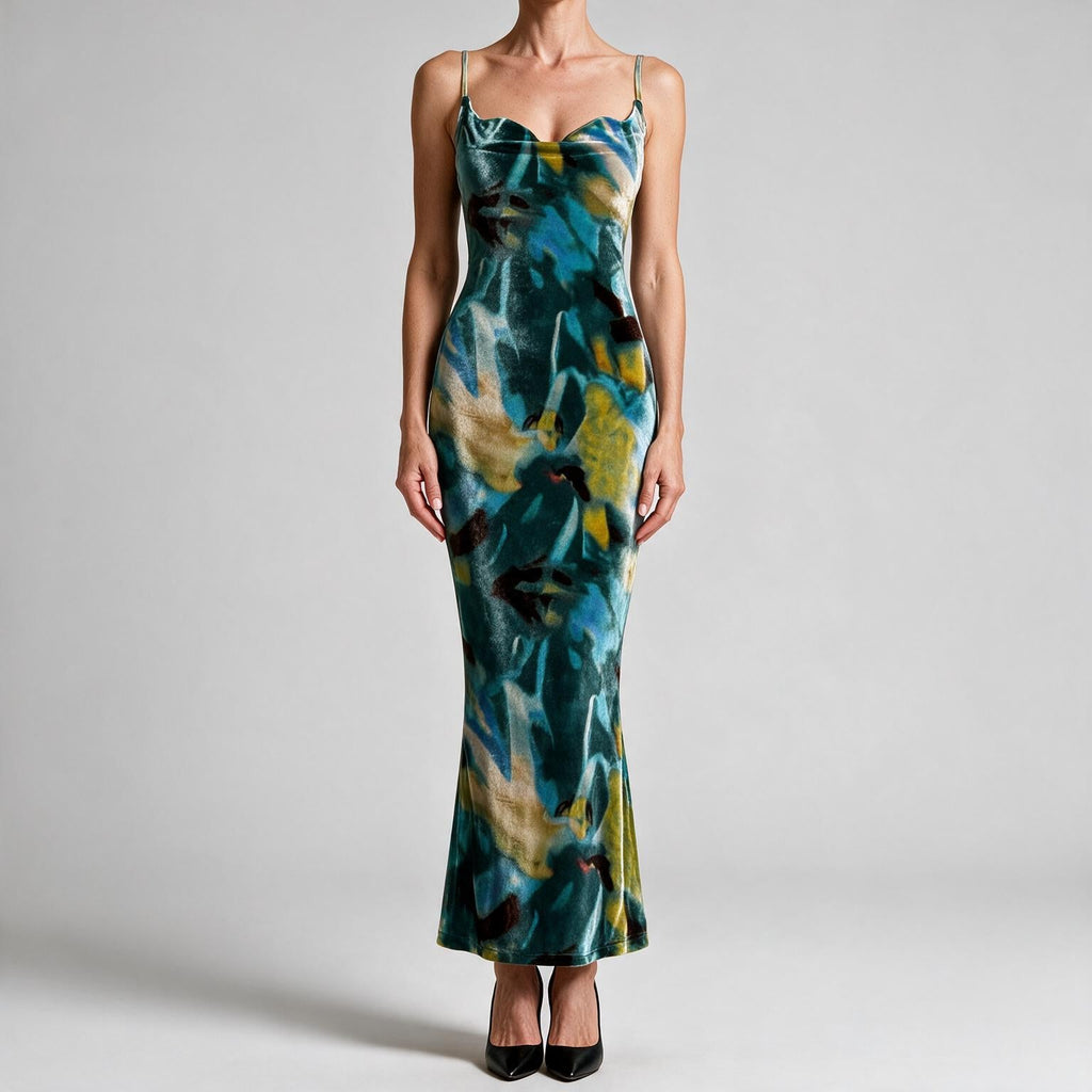 Saskia | Womens Floral Print Strappy Sleeveless Summer Slip Wedding Guest Dresses Dark Green
