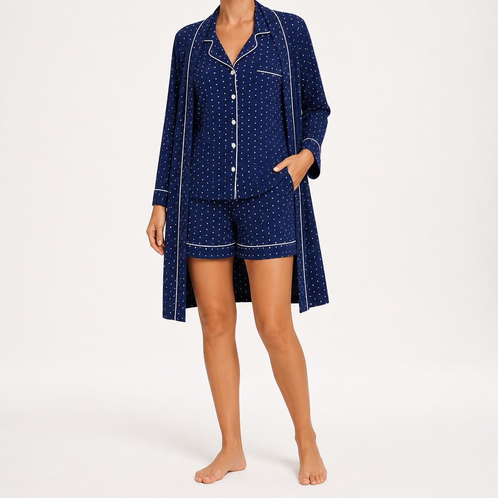 Genevieve | Womens Short Sleeve Cotton Pyjama Set, Navy Blue