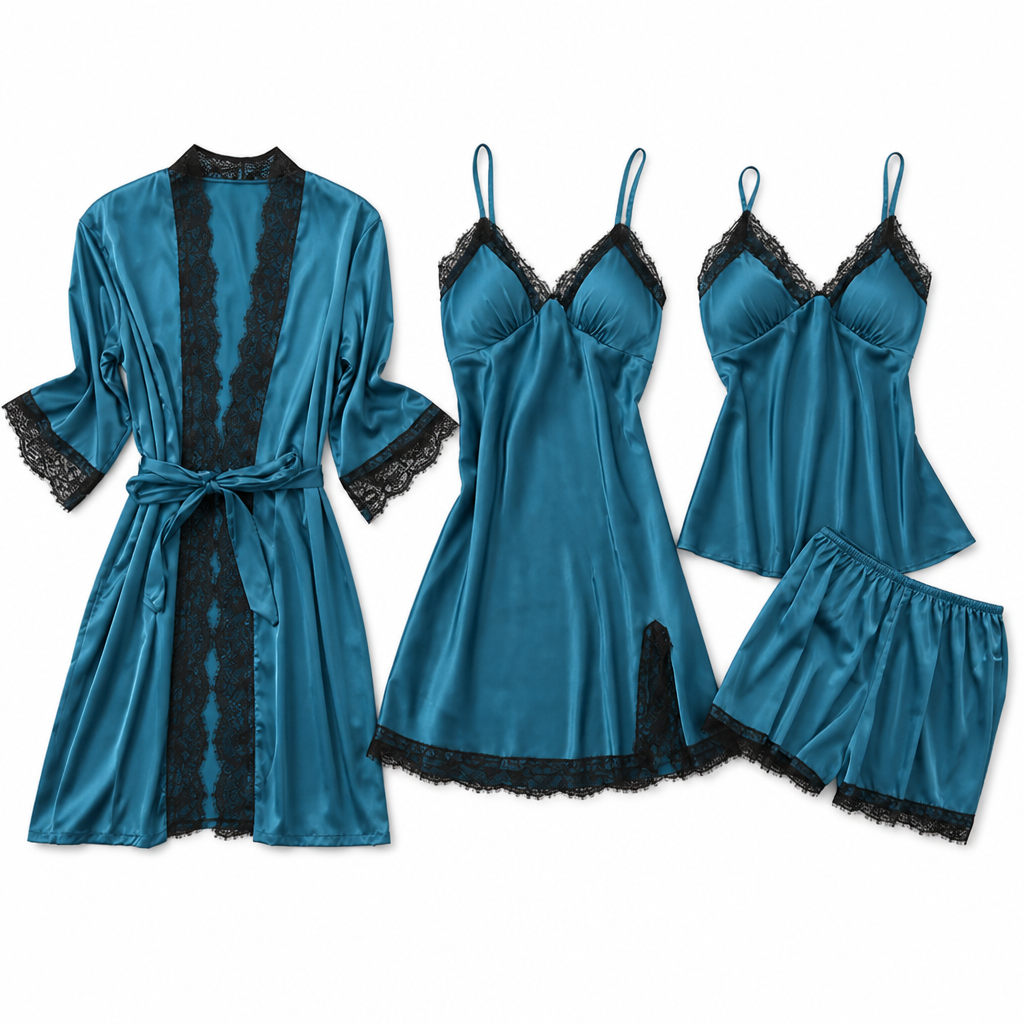 Rosalind | Womens Satin Cami Pyjama Set, Peacock Blue