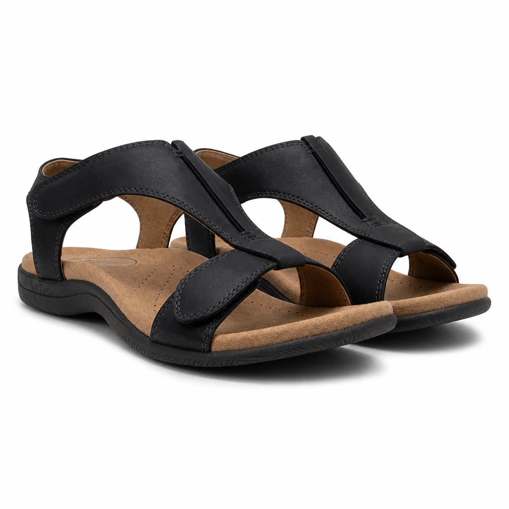 Indira | Womens Flat Massage Beach Summer Comfortable Sandals Black packshot