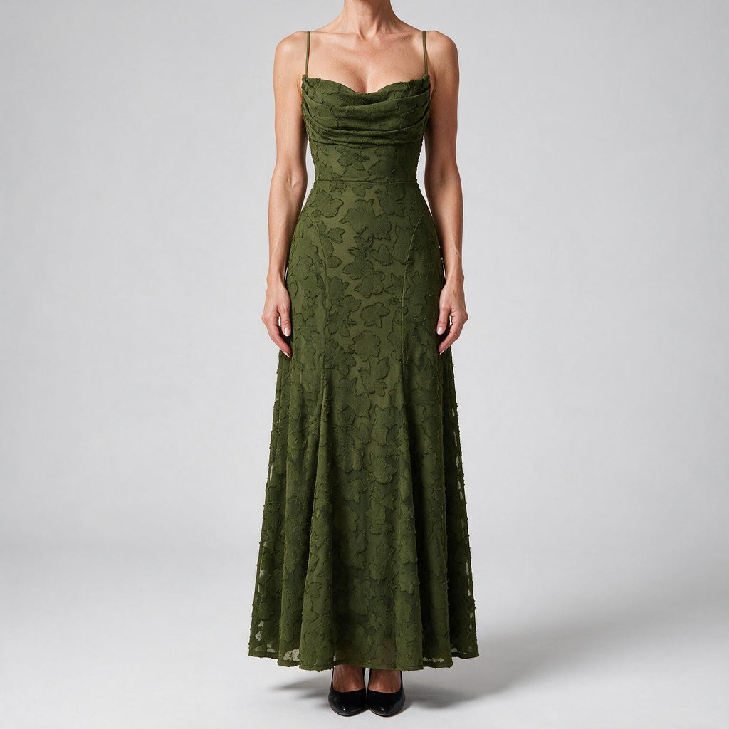 Colette | Womens Wedding Guest Maxi Lace A-Line High Waist Dresses Army Green