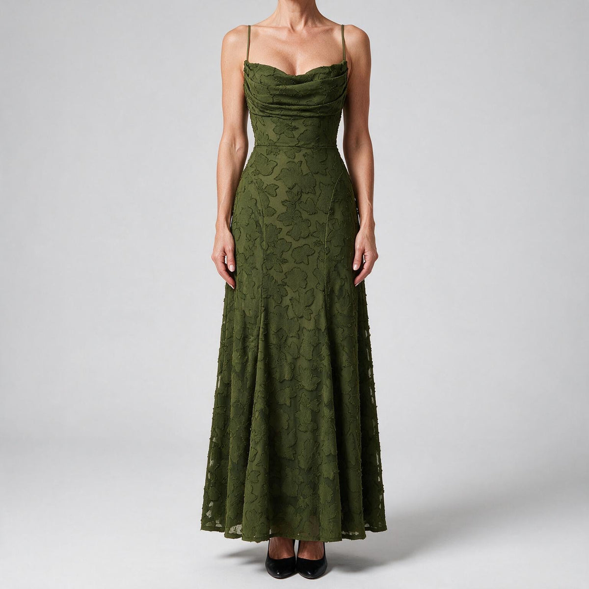Colette | Womens Wedding Guest Maxi Lace A-Line High Waist Dresses Army Green