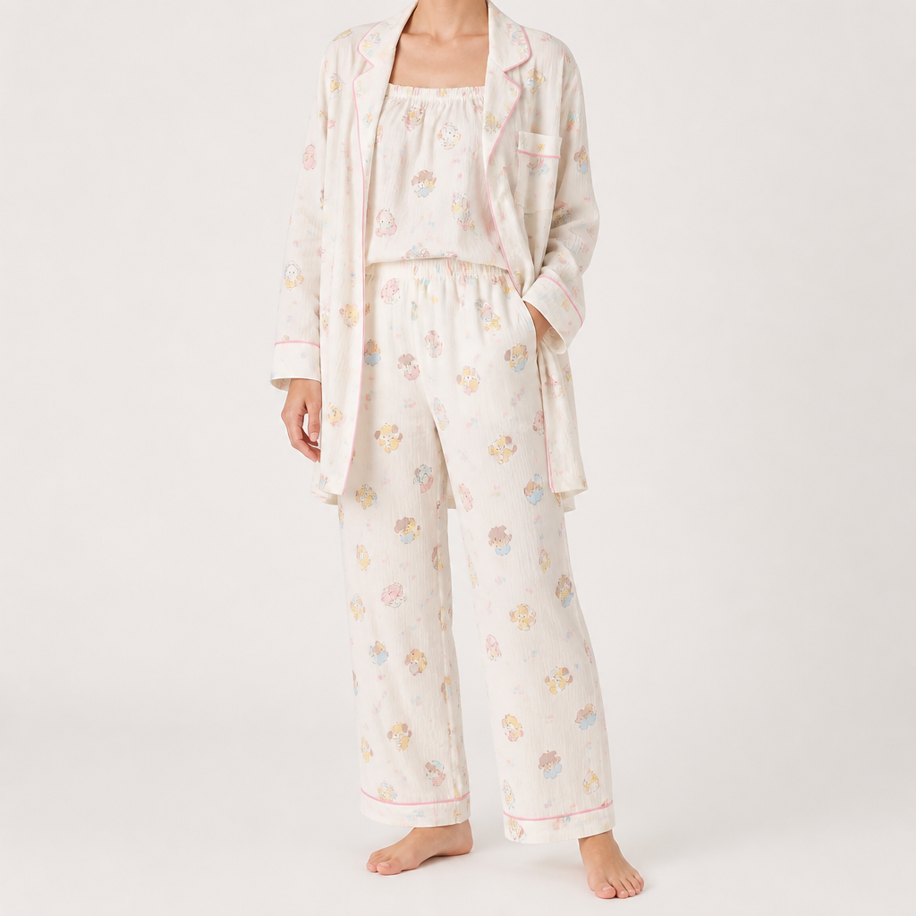 Rosalind | Womens Long Sleeve Button Up Cotton Pyjama Set Loungewear, White 3