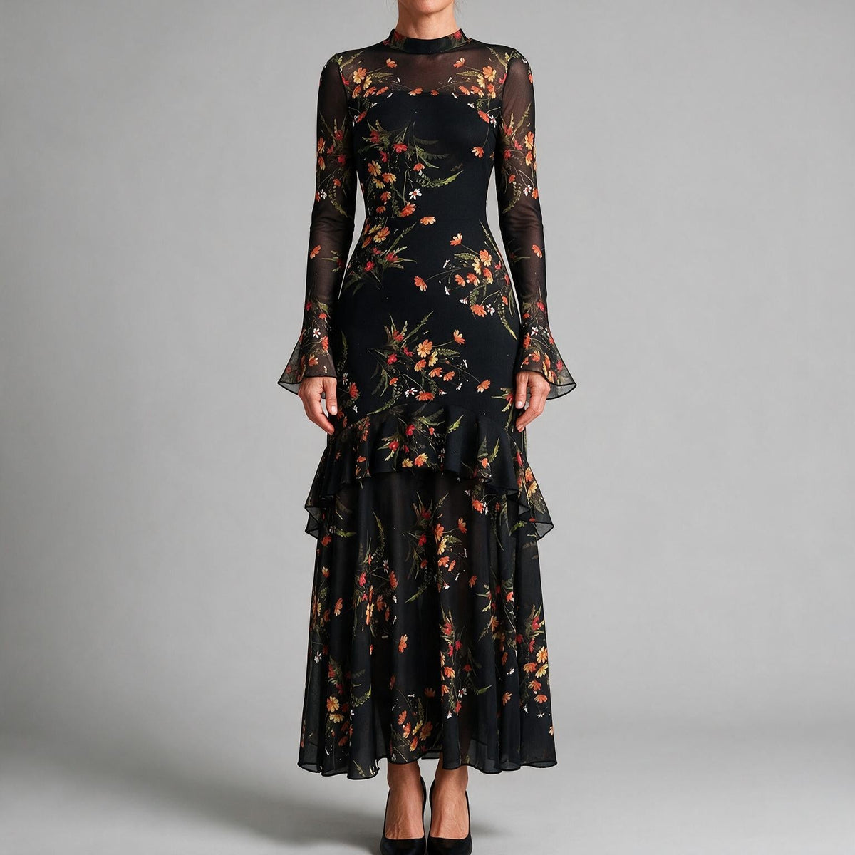 Amara | Womens Floral Dress Spaghetti Strap French Midi Dress