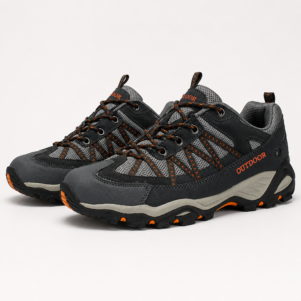 Delphine | Womens Leather Non Slip Breathable Walking Hiking Shoes, Dark Grey