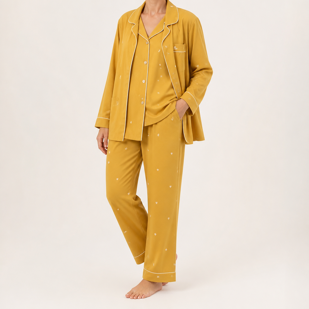 Arabella | Womens Cotton Long Sleeve Pyjama Set, Mustard