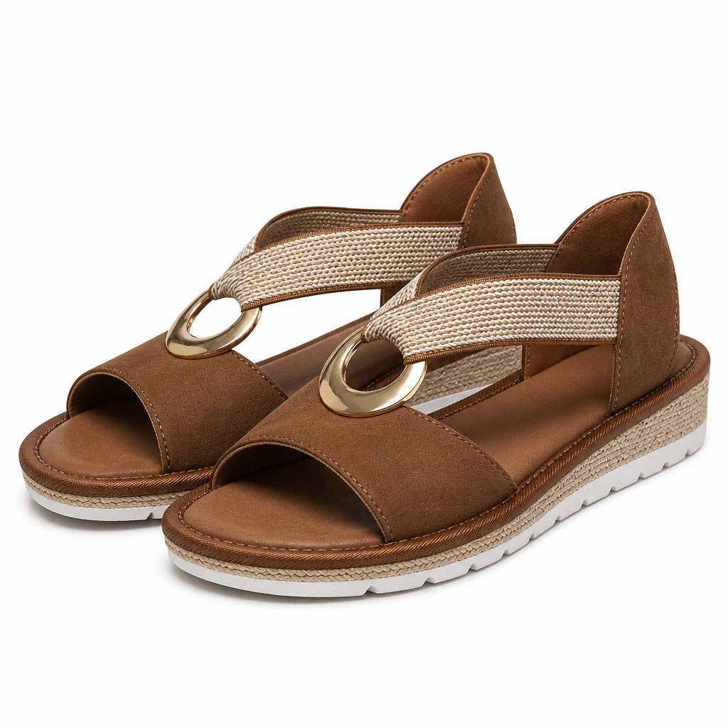 Serena | Womens Sandals Wedge Heel Ankle Strap Fisherman Sandals Brown packshot