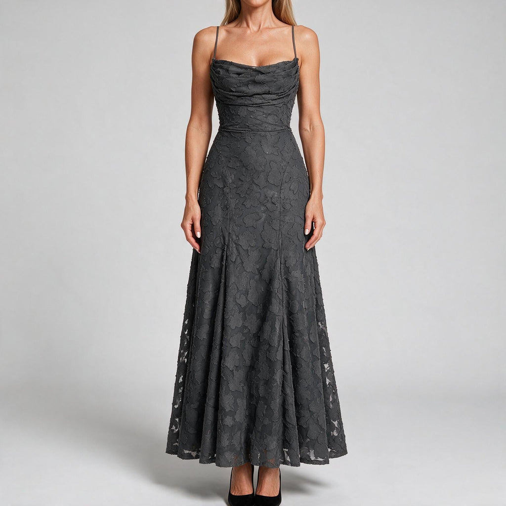 Colette | Womens Wedding Guest Maxi Lace A-Line High Waist Dresses Dark Grey