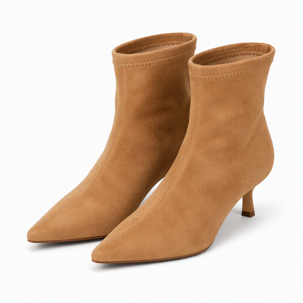Odalys | Womens Ankle Boots Pointed Toe Kitten Heel Suede Boots Apricot packshot