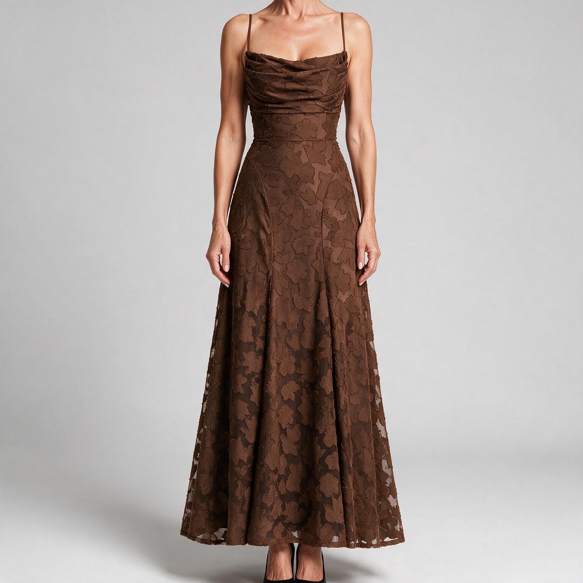 Colette | Womens Wedding Guest Maxi Lace A-Line High Waist Dresses Brown
