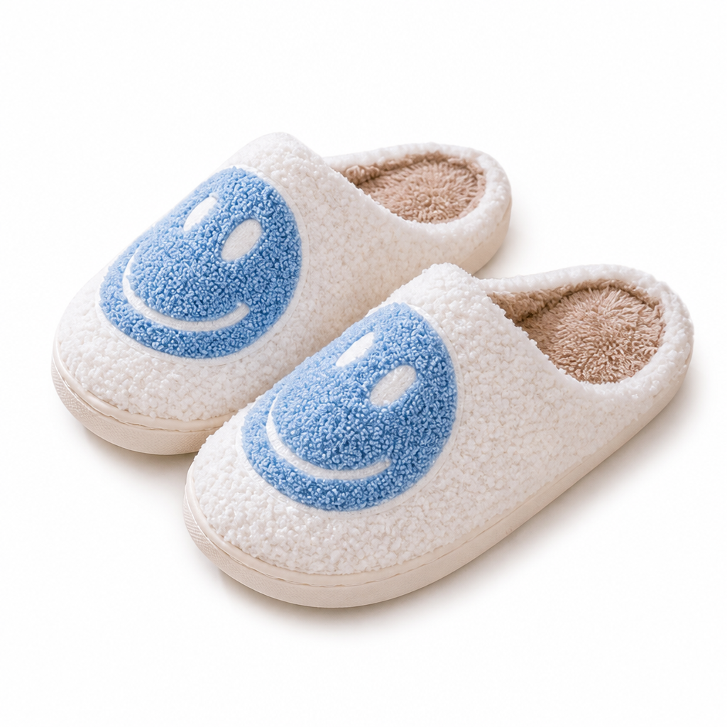 Tamsin | Womens Slippers Fluffy Cute Cartoon Warm House Slippers White Blue packshot