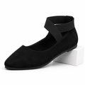 Simone | Womens Ballet Shoes Round Toe Elastic Slip on Flats Black packshot