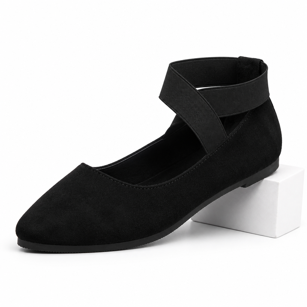 Simone | Womens Ballet Shoes Round Toe Elastic Slip on Flats Black packshot