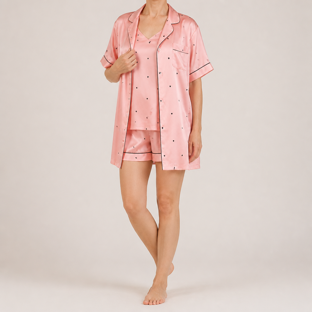 Odette | Womens Short Sleeve Satin Pyjama Set, Pink