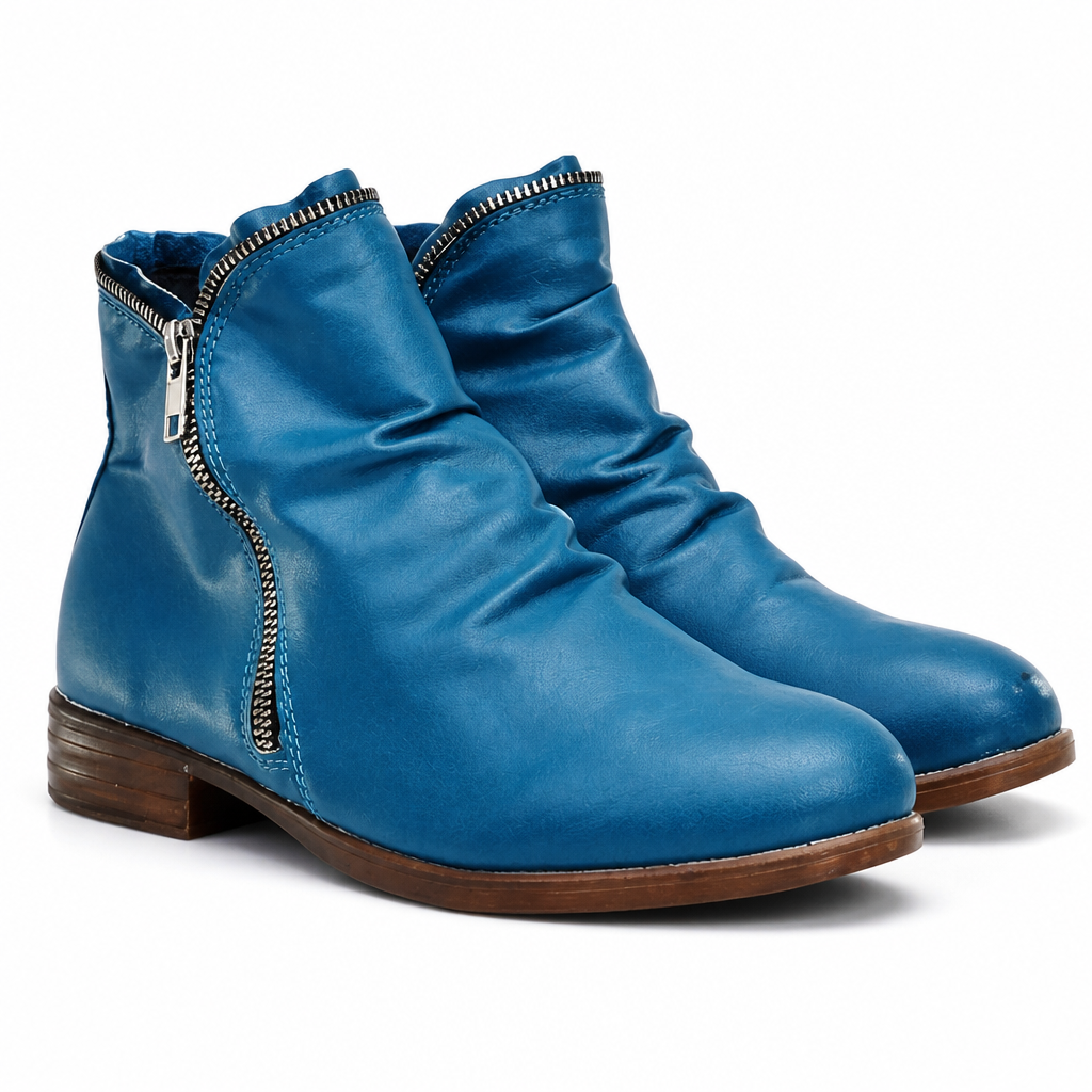 Odette | Womens Block Heel Zip Ankle Boots Combat Platform Booties Sky Blue packshot