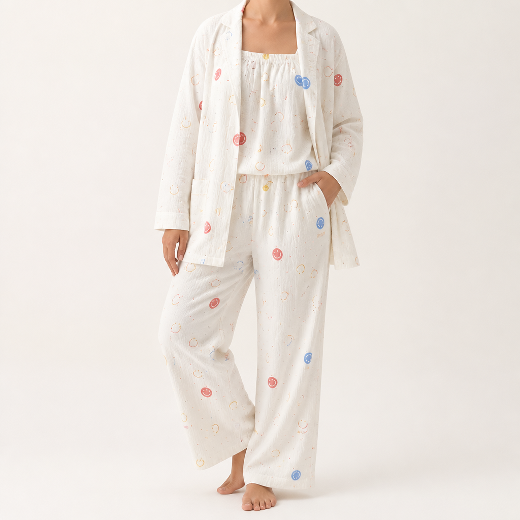 Rosalind | Womens Long Sleeve Button Up Cotton Pyjama Set Loungewear, White 9