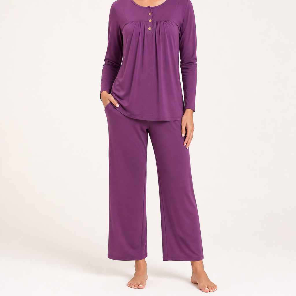 Harriet | Womens Long Sleeve Pyjama Set With Pockets Loungewear, Purple