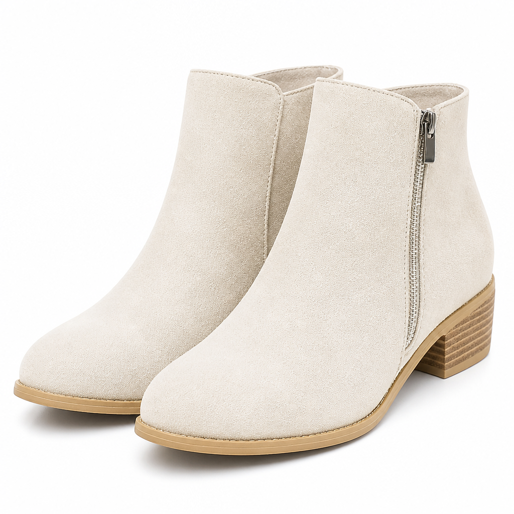 Vesper | Womens Ankle Boots Square Heel Side Zip Pointed Suede Boots Off White packshot