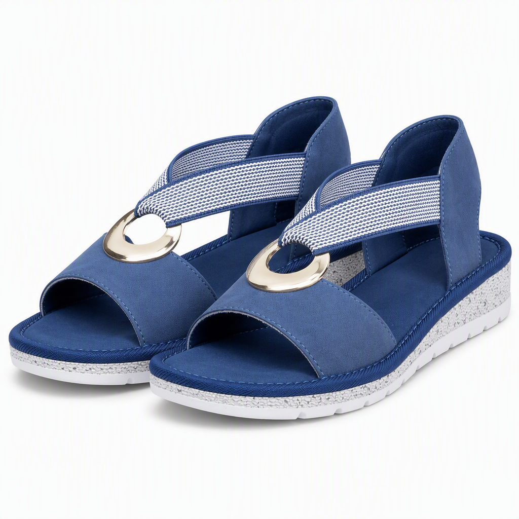 Serena | Womens Sandals Wedge Heel Ankle Strap Fisherman Sandals Blue packshot