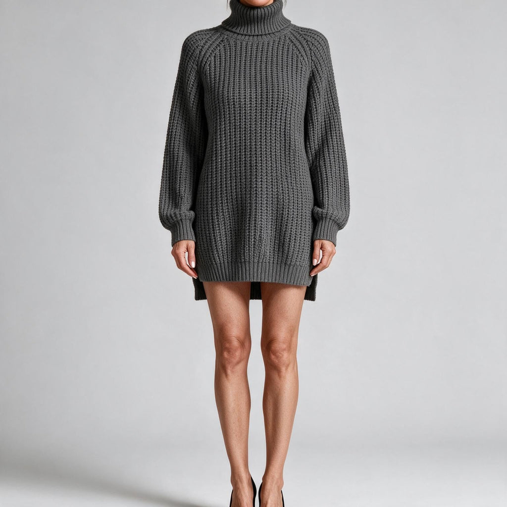 Rhiannon | Womens Wedding Guest Jumper Knitted Split Raglan Sleeve Dresses Dark Grey