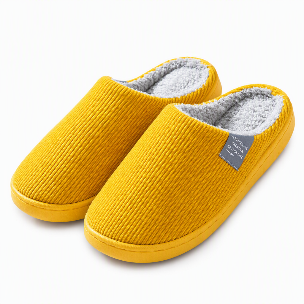 Fisk | Womens Slippers Fluffy Warm Memory Foam House Slippers Yellow packshot