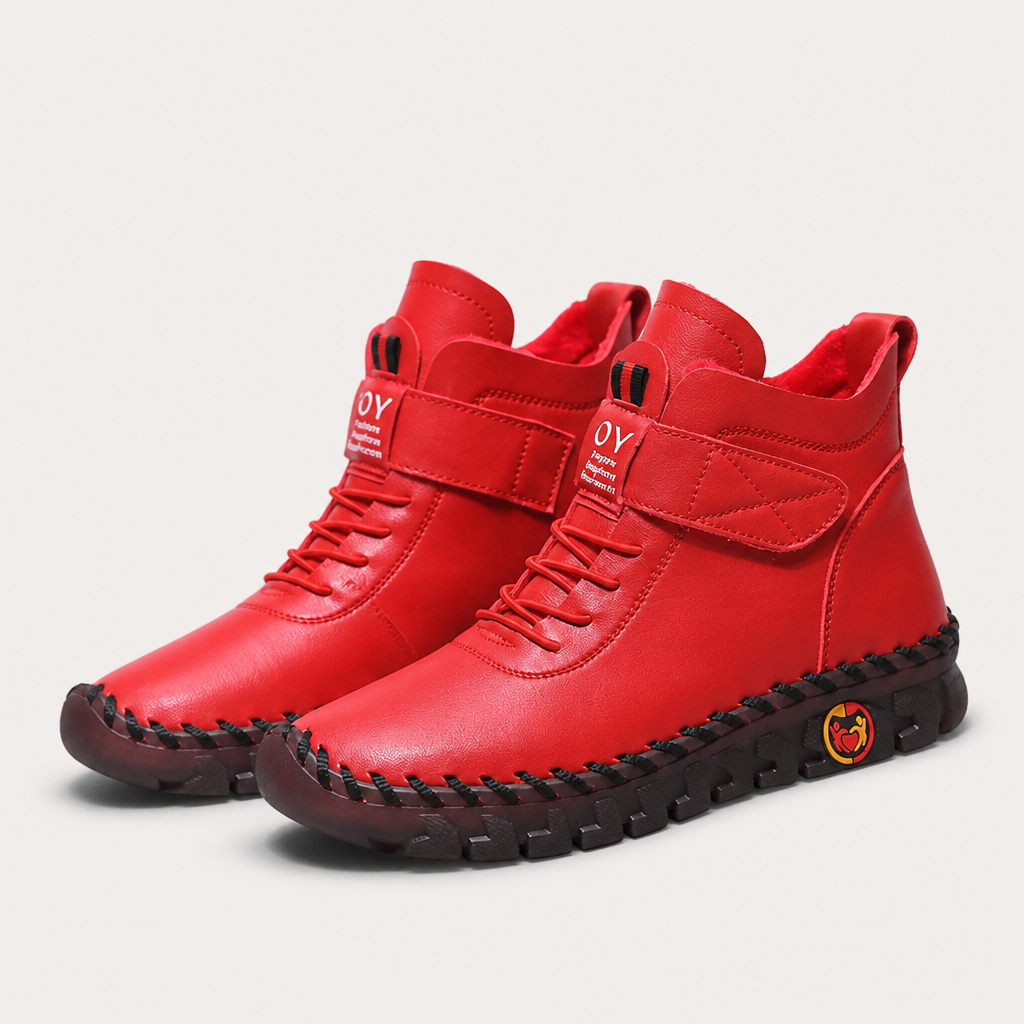 Florence | Womens Fleece Lined Ankle Boots, Red