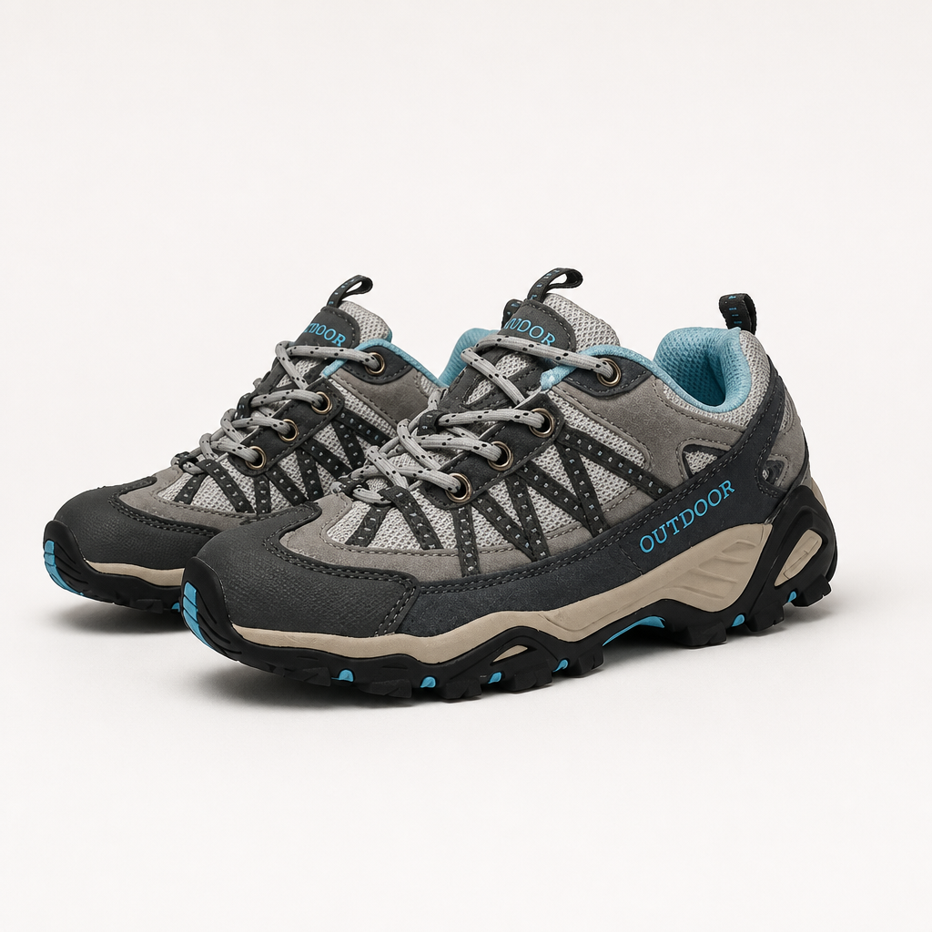 Delphine | Womens Leather Non Slip Breathable Walking Hiking Shoes, Grey 2