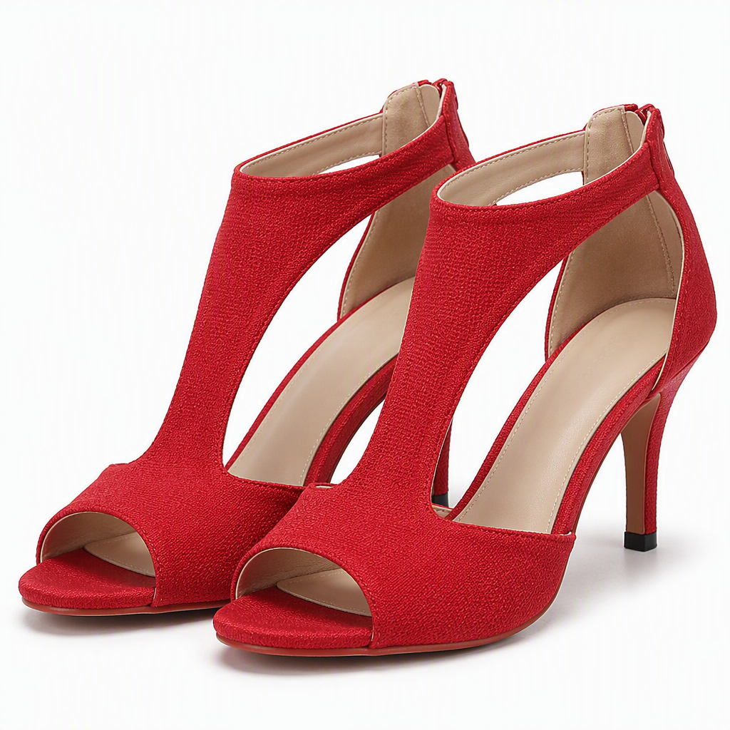 Esme | Womens Back Zip Peep Toe Thin Heel Sandals Red packshot