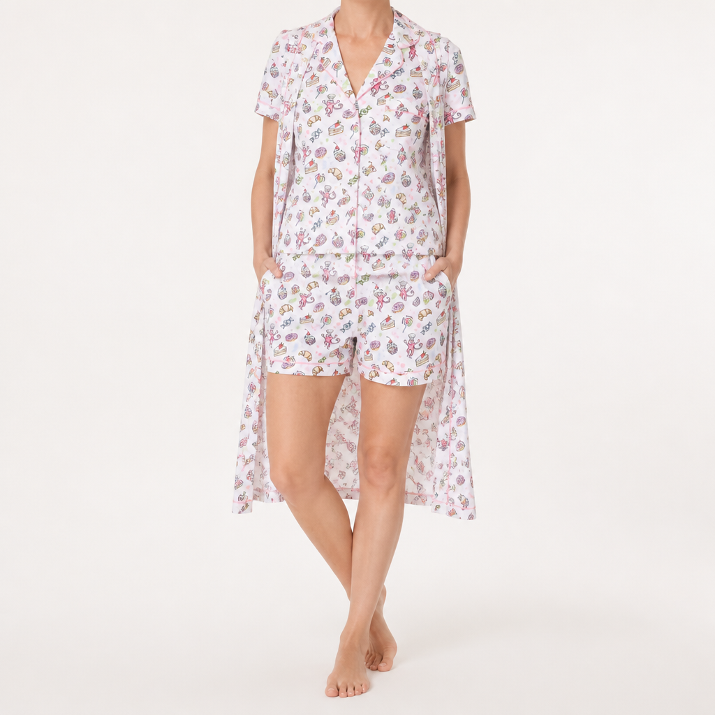 Genevieve | Womens Short Sleeve Cotton Pyjama Set, Taupe