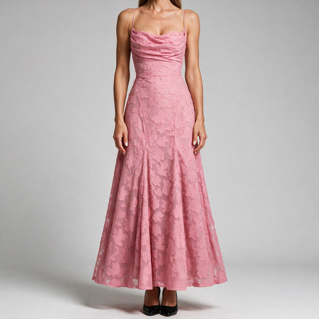 Colette | Womens Wedding Guest Maxi Lace A-Line High Waist Dresses Pink