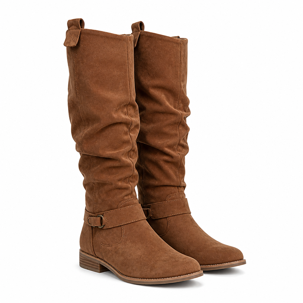 Camryn | Womens Suede Ankle Low Heel Side Zip Boots Brown packshot
