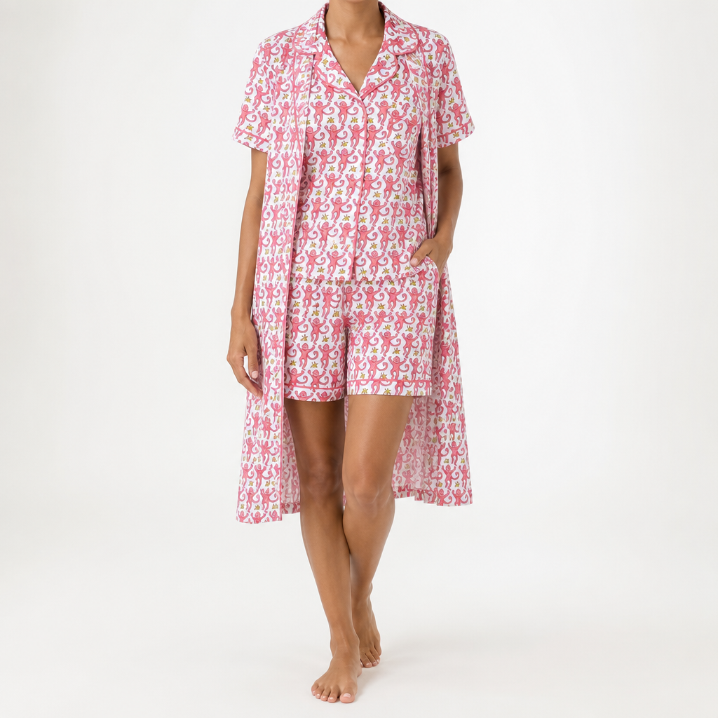 Genevieve | Womens Short Sleeve Cotton Pyjama Set, Cherry Red